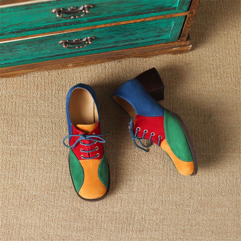 Fashion New Spring Mixed Color Loafers Woman Shoes Chunky Heels Round Toe High Heels Shoes for Women Lace Women Pumps Zaptos De Mujer