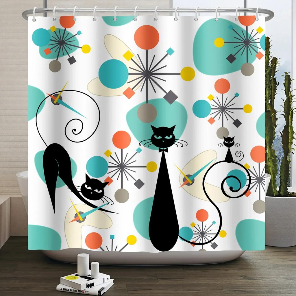 Funny Cat Shower Curtain Cartoon Cute Cats Dog Kids Shower Curtain for Bathroom Waterproof Polyester Home Decor Shower Curtains
