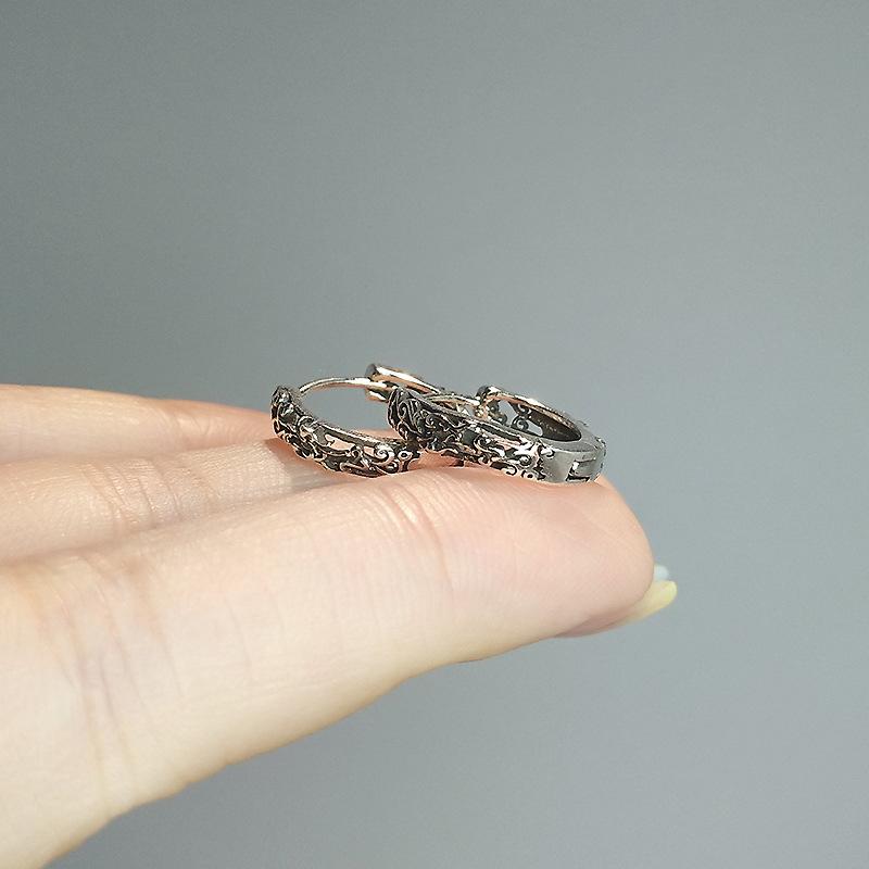Retro Three-Dimensional Hollow Earrings, Personalized Ns Trendy Design, Advanced Sense Pattern Plain Ring Earrings, Unisex