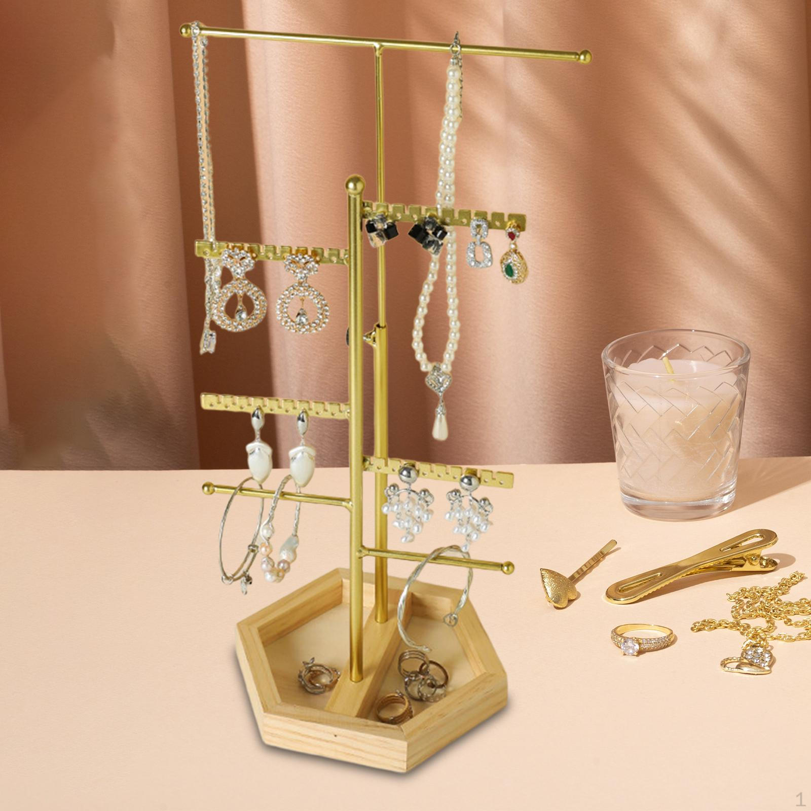 

Jewelry Organizer Storage Rack Stand with Wooden Base for Drop Earrings Rings