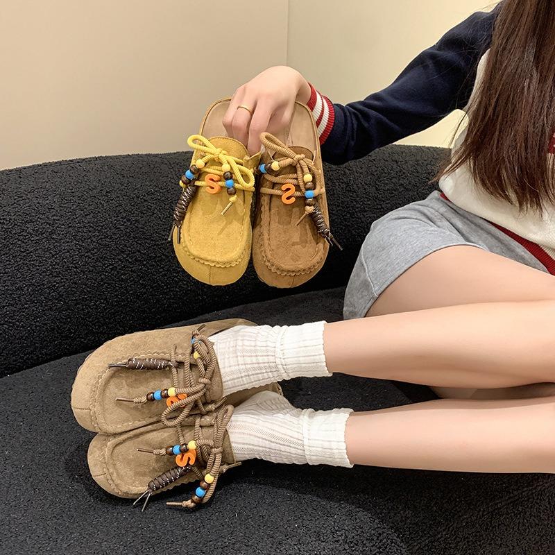 Retro baotou half slippers women's new thick-soled heightening one-pedal literary versatile shoes