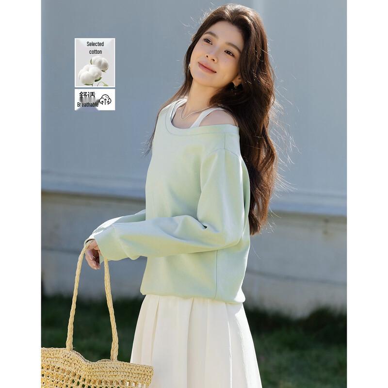 Demana Women s Spring Faux Two-Piece V-Neck Sweatshirt M