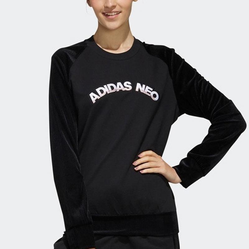 adidas Neo Logo Print Color Block Raglan Sleeve Round Neck Casual Vintage Sweatshirt Women Sweatshirt Black EI4274