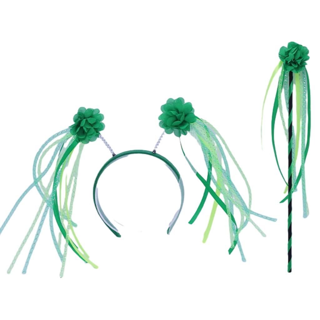 Adult Saint Patricks Day Headband/Magic Wand Green Color Irish Party Festival Flower Hair Hoop for Teens Headpiece