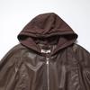 2024 Autumn Women's European & American Style Faux Leather Hooded Sweatshirt Coat