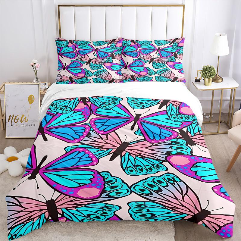 3pcs Butterfly Print Bedding Set, Breathable And Soft, Suitable for All Seasons Machine Washable, Suitable for Bedroom Decoration,yy250822167