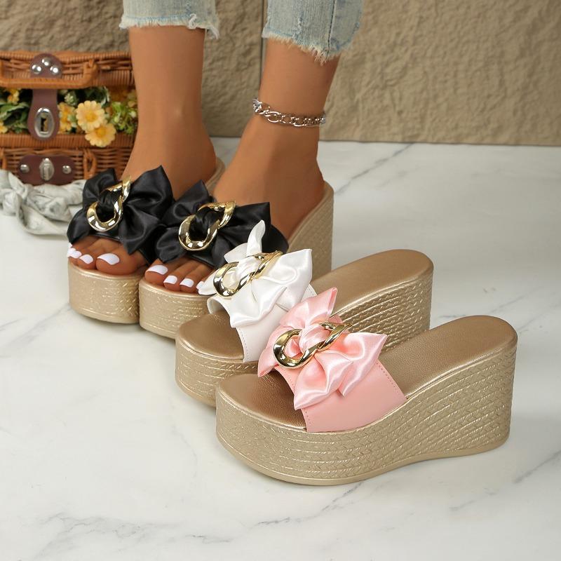 Slippers for Women Summer High Heel Slippers Designer Metal Buckle Slippers for Women Flip Flops 2025New Casual Platform Sandals