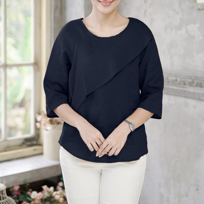 ZANZEA Bluză casual de vară pentru femei, cu gât rotund, culoare uni, mâneci 3/4