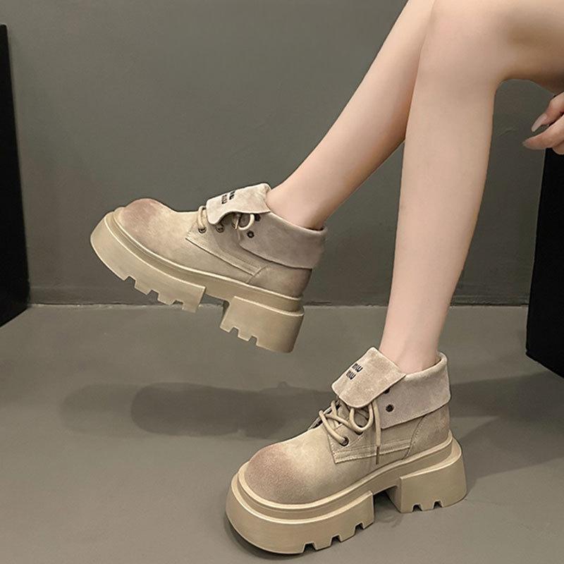 Summer Women's Single Boots Autumn and Winter New Thick-soled Heightening Small Locomotive Boots British Style Short Boots