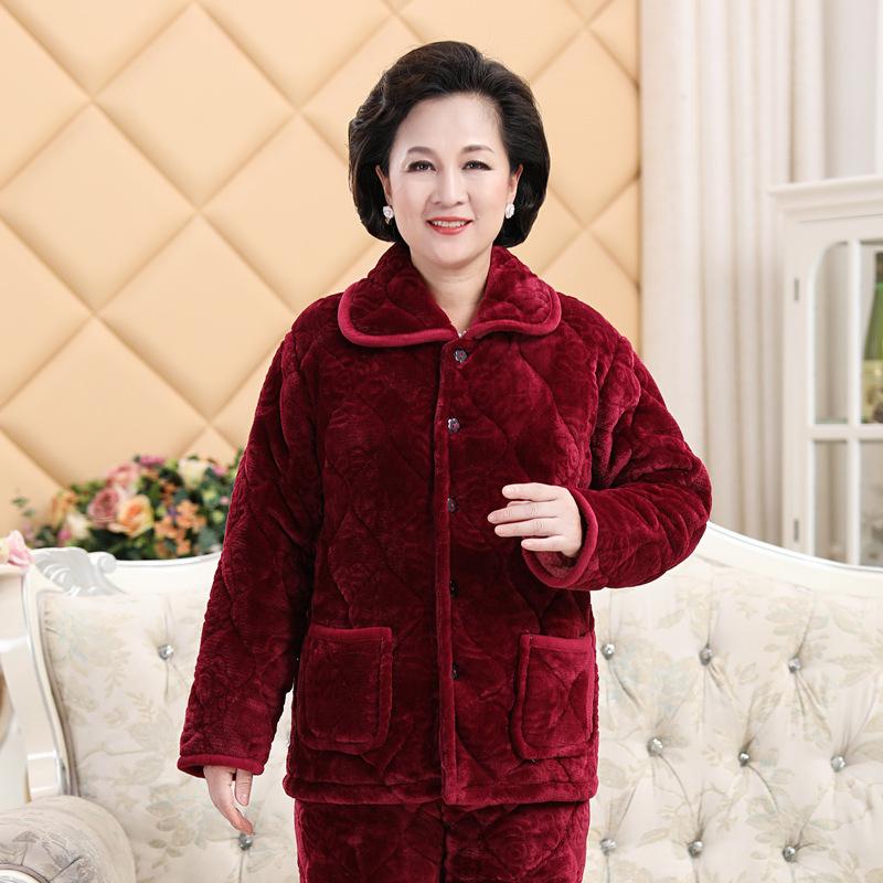 Women's winter pajamas three-layer thickened padded cotton to keep warm and fleece coral fleece padded jacket