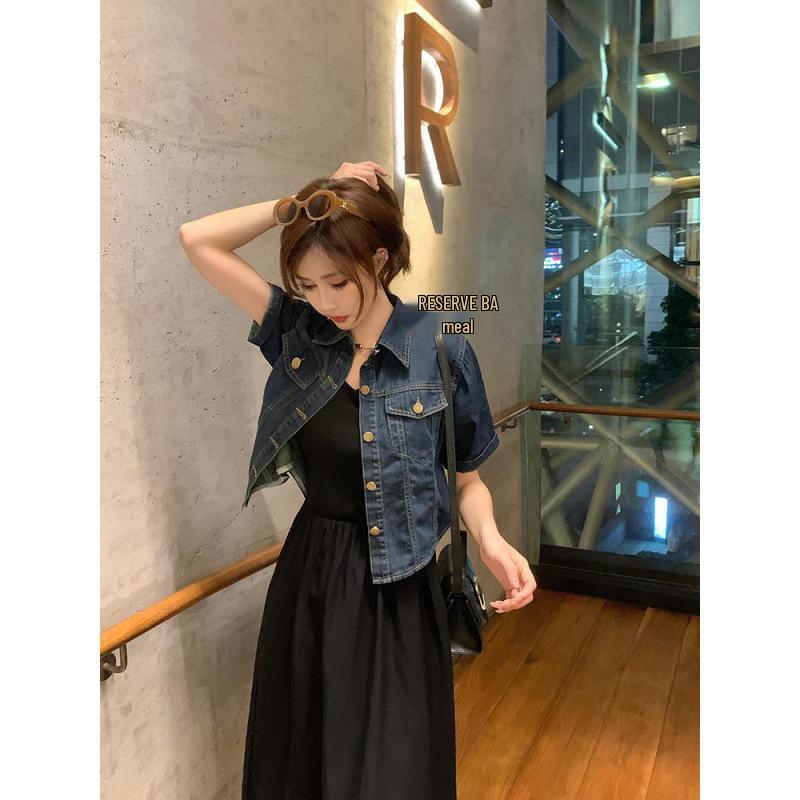 Women's Retro Pure Style Short Denim Jacket - Summer Petite Fresh High-End Outerwear, Age-Defying Thin Jacket