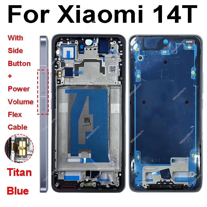 LCD Display Screen Frame Cover For Xiaomi 14T Xiaomi 14T Pro Middle Frame Housing Cover Bezel with Side Button Spare Parts