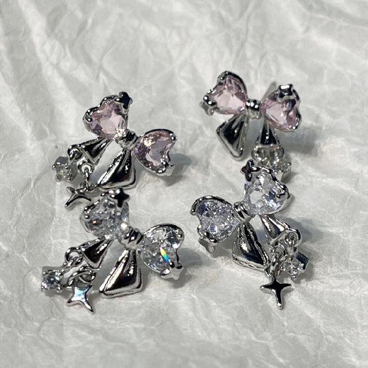 Bowknot Zircon Stud Earrings Fashion Piercing Earrings Simple Ear Stud for Women