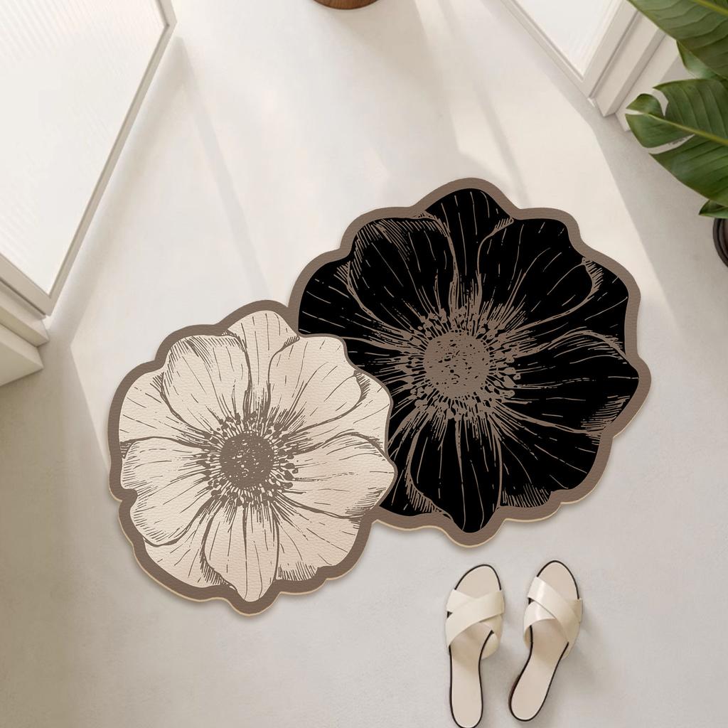 Rose Double Flower Luxury Absorbent Leather Floor Mat Non Slip Bathroom Entrance Mat Home Toilet Mat