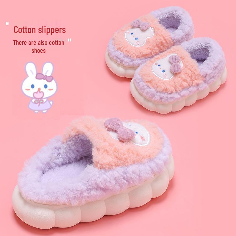 Winter Kids' Cotton Cartoon Slippers – Non-Slip, Plush, Closed-Back for Boys, Girls & Parent-Child Matching