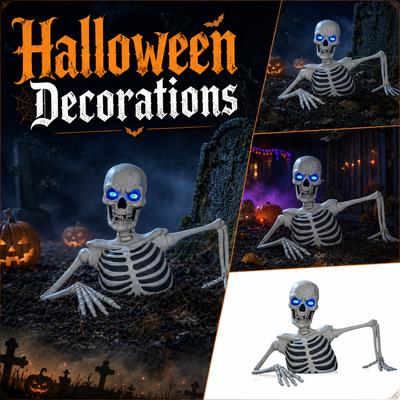 Halloween Skeleton Emerging from Ground with Glowing Eyes - Decorative Prop For, Garden, House and Holiday Yard Display
