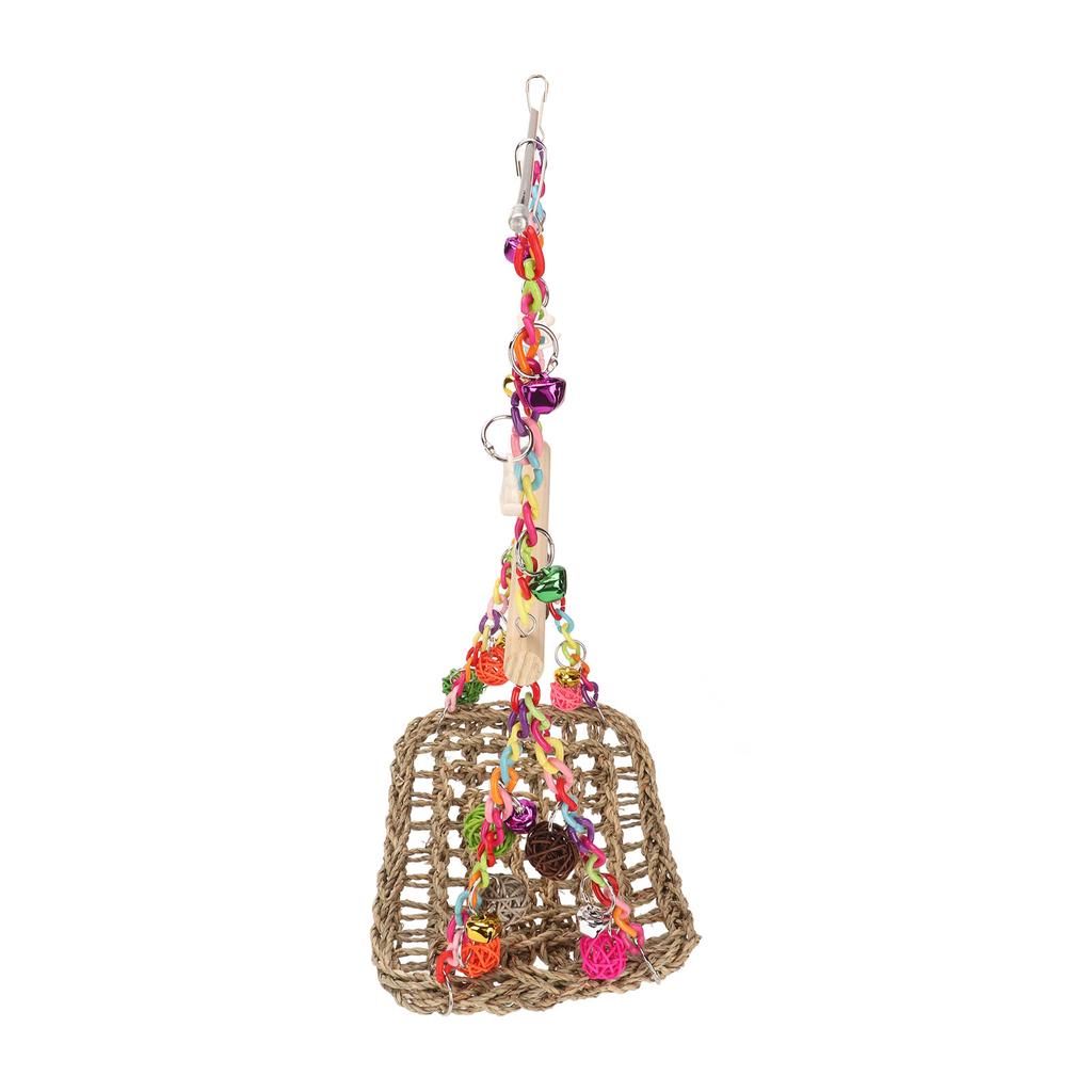 Bird Seagrass Swing Toys Colorful Rattan Balls Double Layer Parrot Climbing Hammock Swing with Wood