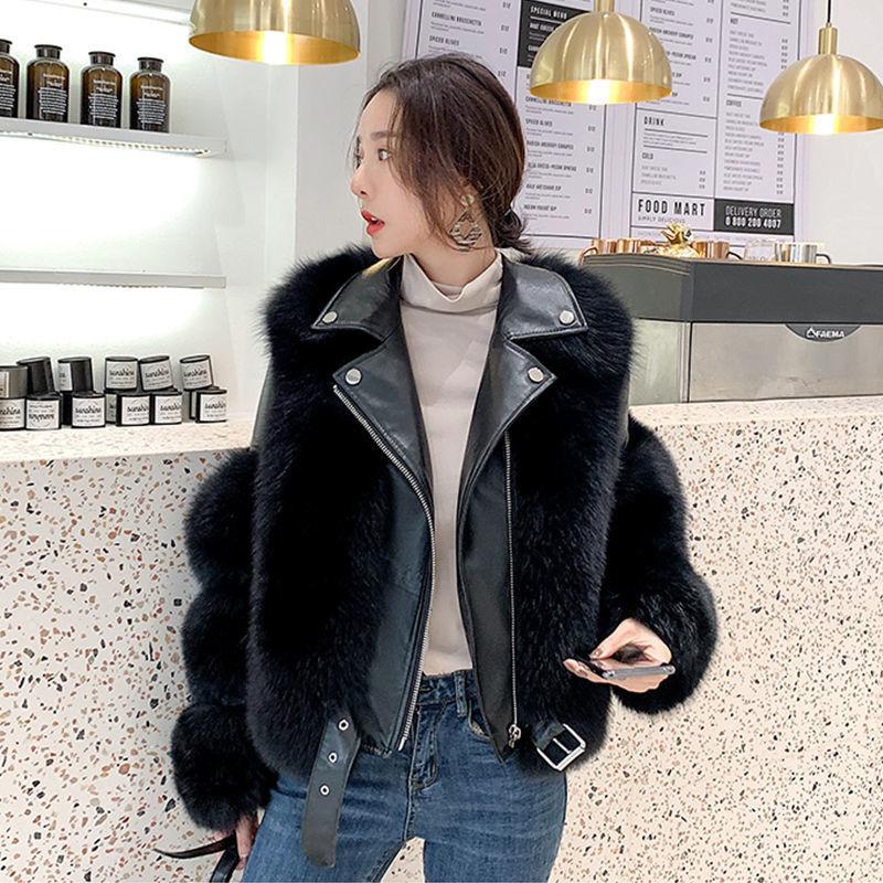 New Imitation Fox Fur Coat for Women Motorcycle Style Short Slim Fur Tops Internet Celebrity New Warm Coat