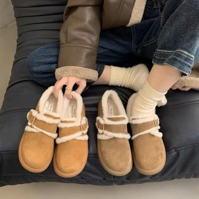 Hot Selling 2025 Frosted Leather Thick-soled Brown Velvet Boken Shoes Autumn Winter Snow Boots Women's Cotton Sneakers Fluffy