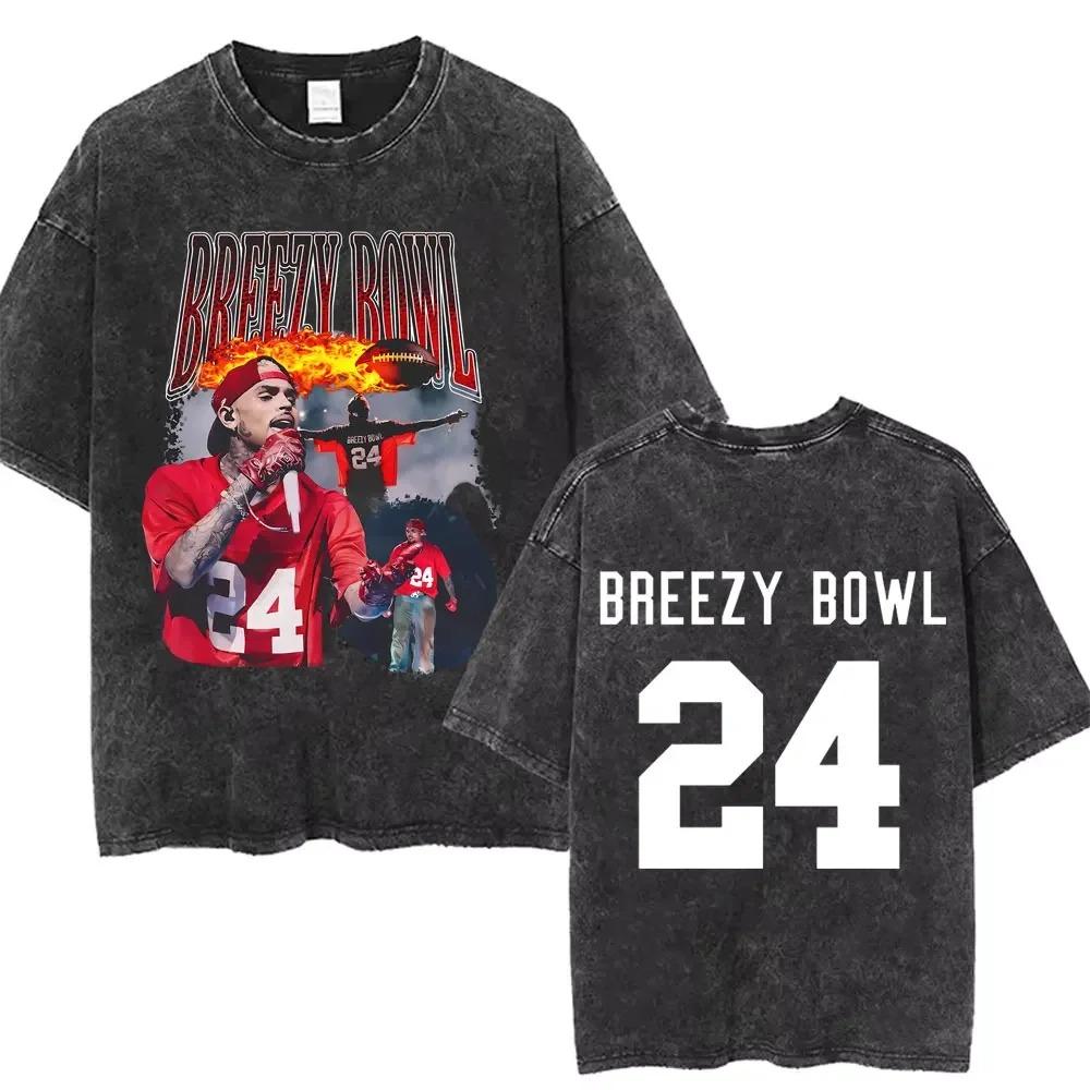 Vintage Washed Chris Brown Graphic T-shirt Breezy Bowl XX Tour 2026 Merch T Shirts Men Women Hip Hop Fashion Oversized T-shirts
