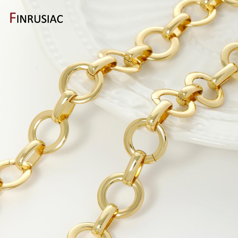 18K Gold Plated Brass Large Round Chain for Jewelry,14.5mm Rolo Cable Chain for DIY Handmade Necklace Bracelet Making Supplies