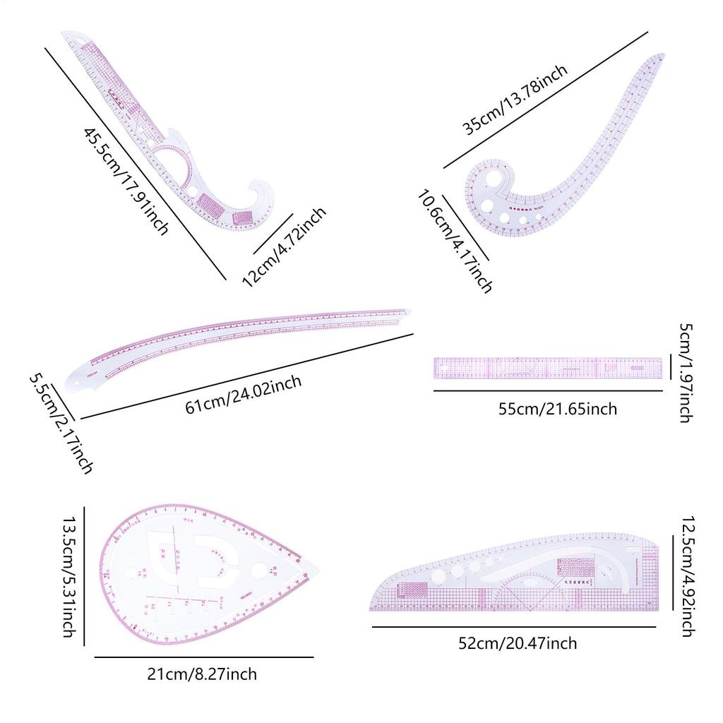 French Curve Ruler Cutting Quilting Accessories Clear 7 Pieces Fashion Design Sewing Ruler Set For Quilters Beginners Tailors