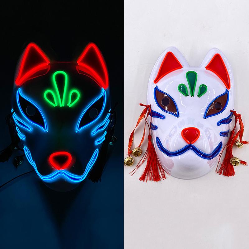 LED Bemalte Fuchsmaske Leuchtende Niedliche Kitsune Masken Niedliches Rotes Fuchs Kostüm Requisiten Japanische Maske Für Damen Mädchen Rote Tiermaske