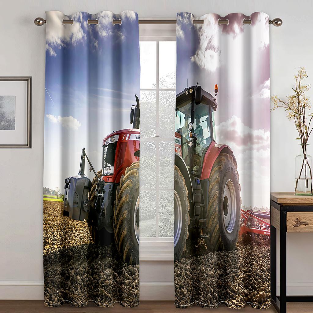 3D Cheap Tractor Car Farm Scenic Sky Shade Curtains Living Room Bedroom Home Decor Curtains 2 Panels