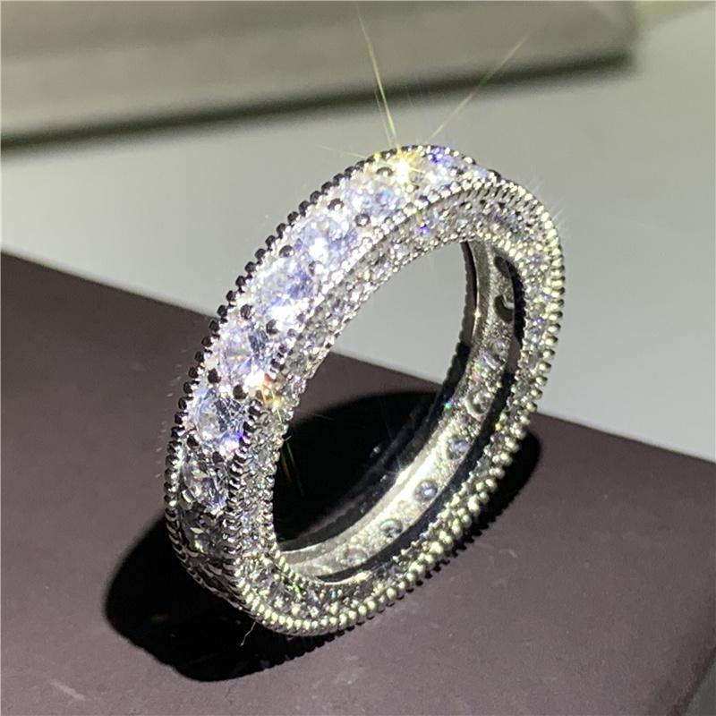Fine Engagement Eternity Promise Ring AAAAA Zircon 925 Sterling Silver Statement Wedding Band Rings for women men Jewelry Gift