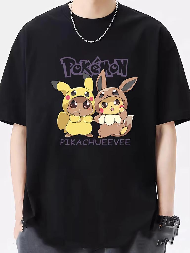 2025 Summer New Pokémon Handheld Game Cartoon Print T-shirt Men's and Women's Y2K Harajuku Loose Casual Short-sleeved Top
