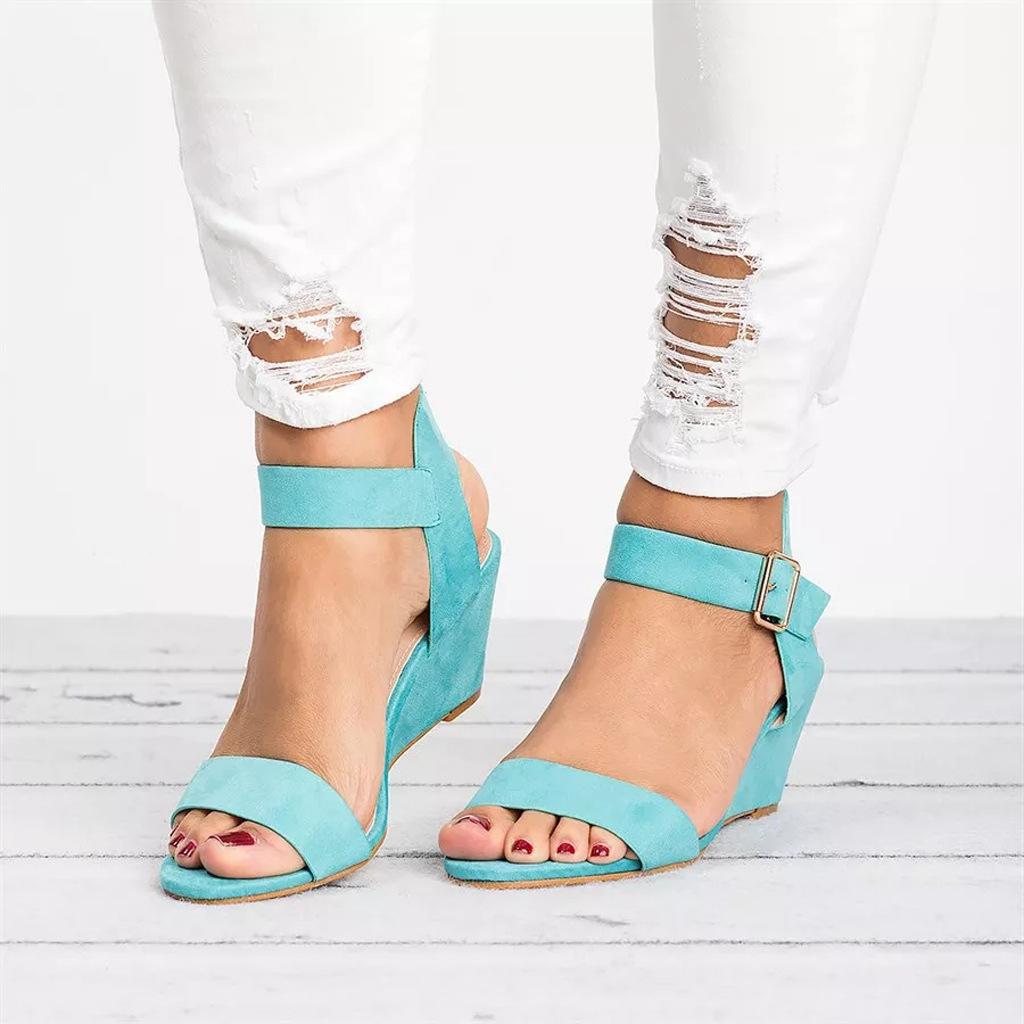 Spring and Summer Women's Footwear Sandals High Heel Slope Heel Buckle Fish Mouth Sandals