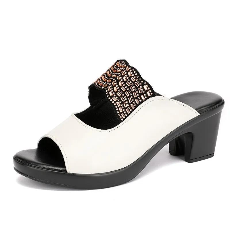 

Fashion GKTINOO Women Slipper s 2024 Ladies Summer Slippers Shoes Women High Heels Fashion Rhinestone Summer Shoes Genuine Leather 11