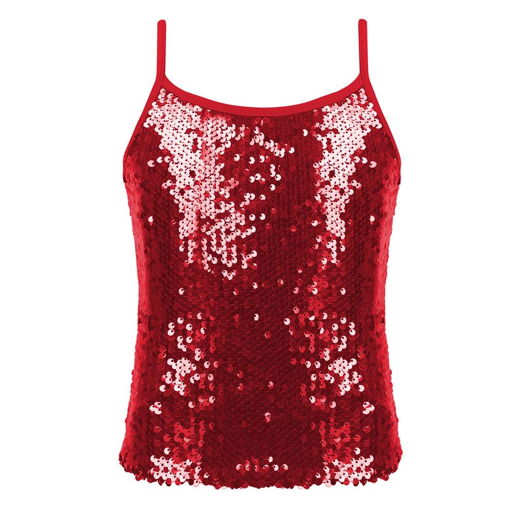 Çocuk Kız Parlak Pul Kaşkorse Tank Top Caz Modern Dans Yarışması için Spagetti Sapanlar Yelek
