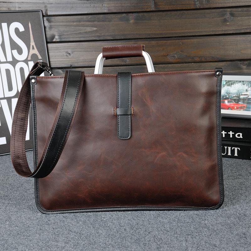 Men's Casual One-shoulder Messenger Trendy Bag Crazy Horse Leather Men's Bag Retro Handbag Simple Atmosphere File Bag