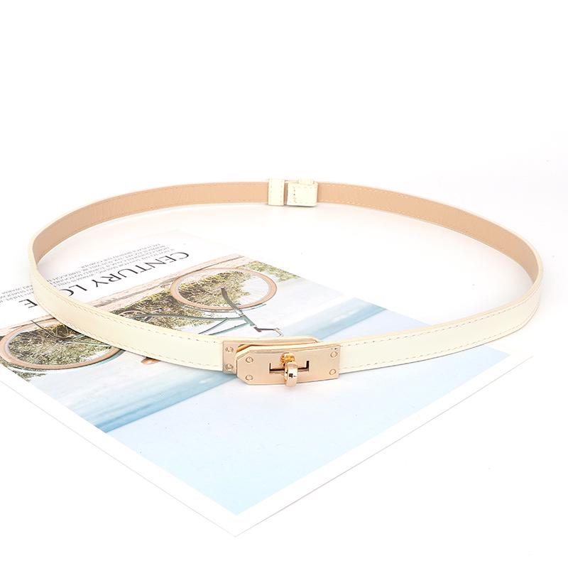 Women's Leather Decorative Buckle Pull-Through Waistband Belt for Skirts and Suits - Punch-Free Design.