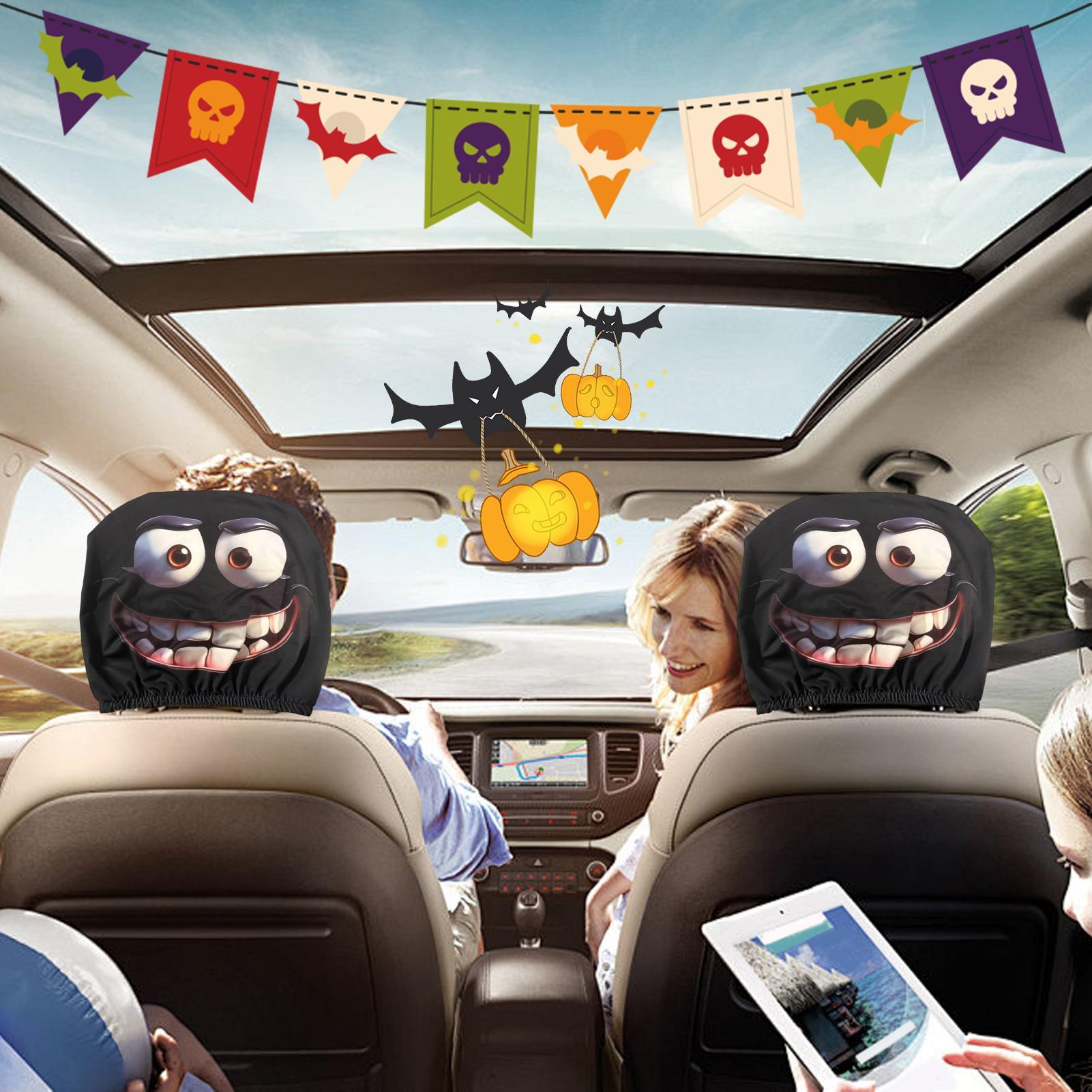 2pcs Universal Car Seat Pillowcase Halloween Funny Car Headrest Covers Elastic Head Rest Covers Automobile Headrest Protector CN