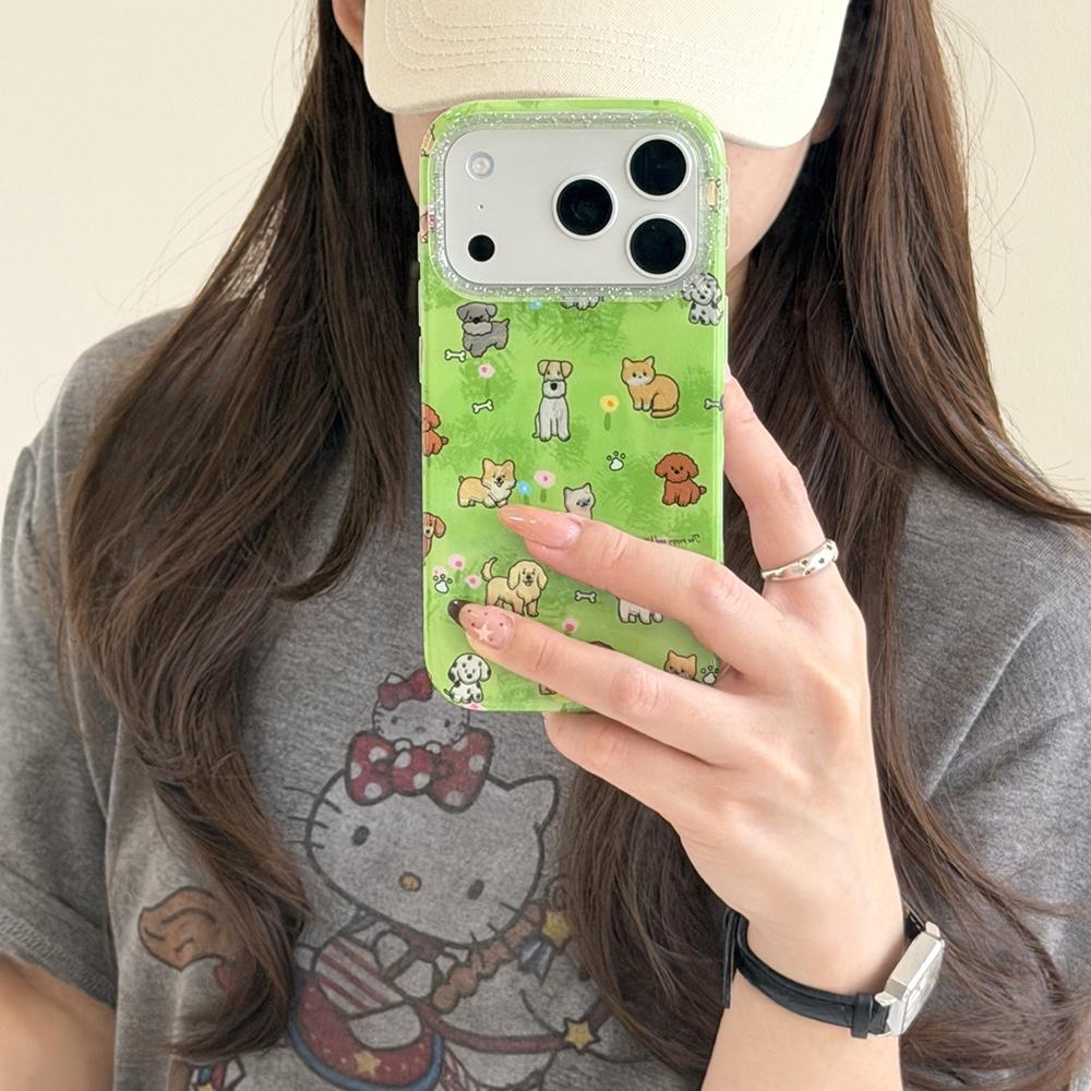 Carino Prato Cane Cartoni Animati Animali Bling Custodia per Telefono Per iPhone 17pro 17ProMax 16 15 14 pro max 13 Glitter Antiurto Morbida Cover
