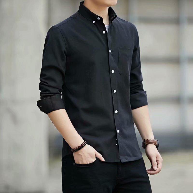 Men's 2024 Autumn Loose Fit Long Sleeve Shirt - Korean Style, Solid Color, Casual Jacket