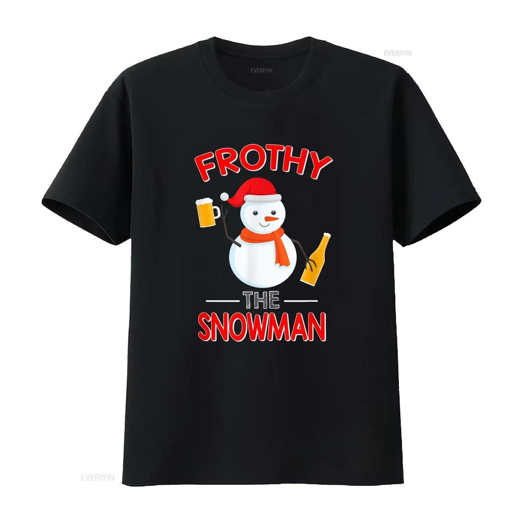 Frothy the Snowman Drinking Fun Christmas Beer T Shirt Vintage Washed Streetwear Designer Clothes Slightly Comfortable Homme