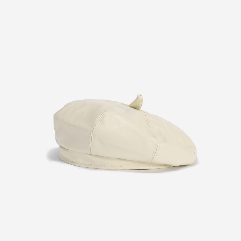 

Retro Solid Color PU Leather Beret Hat For Women Lady Elegant French Octagonal Artist Painter Cap Spring Autumn Plain Bonnet бежевий