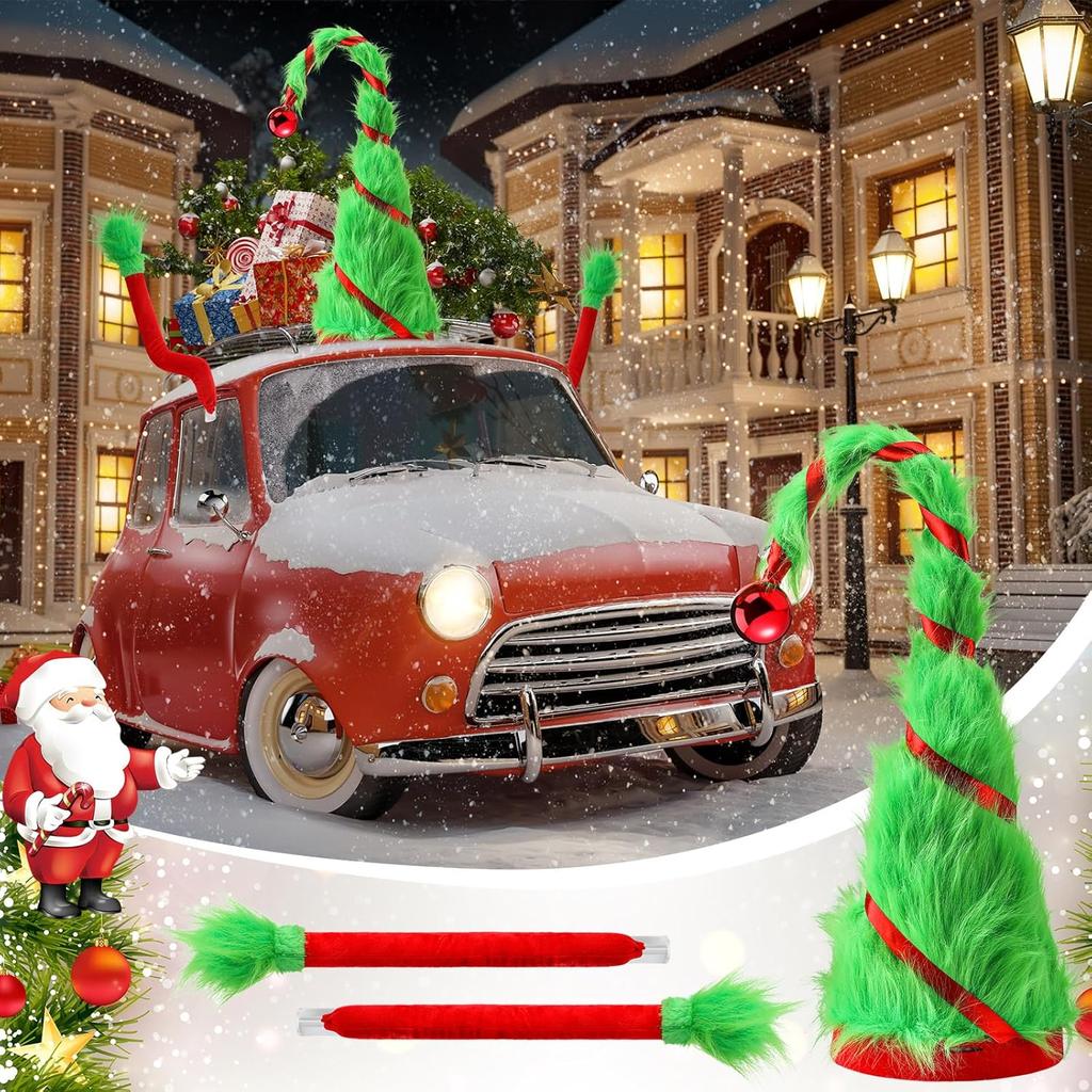 43,4'' Weihnachtsgrüner Plüschhut Mit Armen Outdoor Auto Dekor Für Automobile Niedlich Lustig Groß Grün Weihnachts Auto Dekoration Geeignet Für Die Meisten