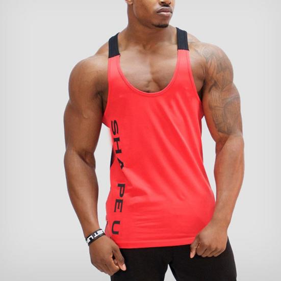 Erkek Harf Baskılı Renk Bloklu Kolsuz U Yaka Yelek Slim Fit Fitness Atlet