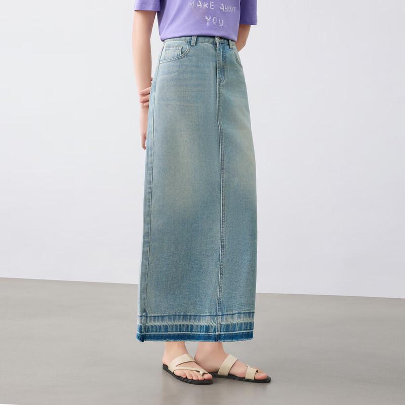 Elva' Island Women's High-Waist Casual Mid-Length Denim Skirt