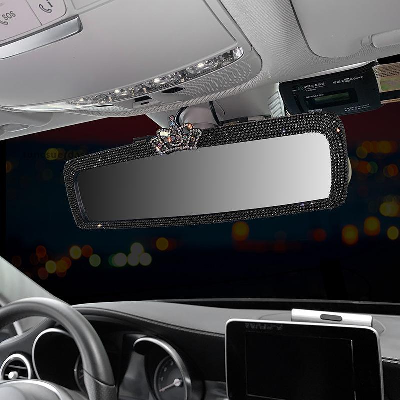 2022 Crown Car Rear View Mirror Cover Decor Charm Crystal Auto Rear View Mirror Diamond Car Bling Accessories for Woman