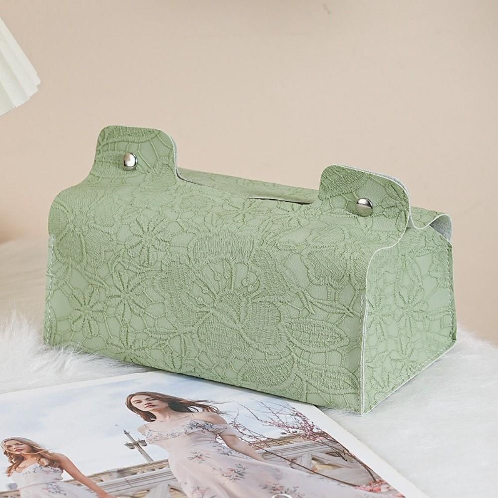 Nordic PU Leather Tissue Box Decorative Cherry Blossom Pattern Napkin Holder Durable Paper Tissue Case Bathroom