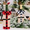 Red Cozy And Black Tartan Wine Bottle Sleeve With Elegant Burlap Bell For Holiday Celebrations