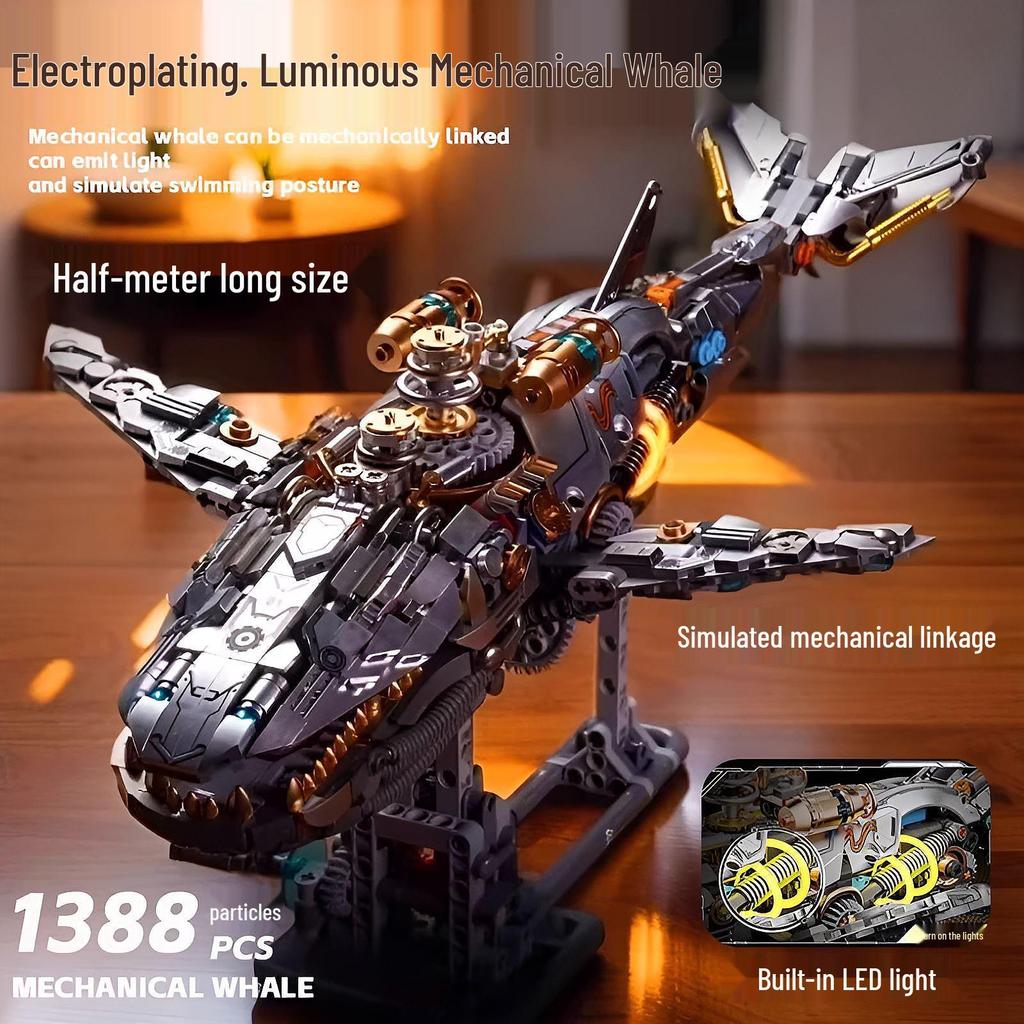 Lego-Compatible Electric Mechanical Whale Building Kit - Challenging DIY Animal Model Toy for Boys