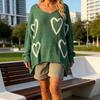 Women Sweater V-Neck Long Sleeve Heart Pattern Knitting Tops Loose Fit Commuting Style Spring Autumn Casual Sweater