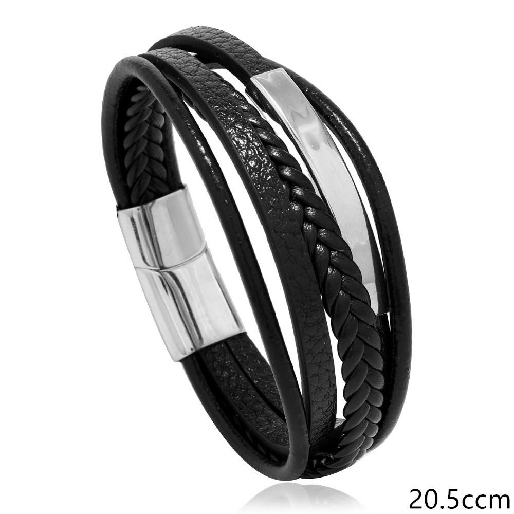 Stainless Steel Braided Leather Bracelet Men'S Titanium Steel Magnet Buckle Leather Rope Leather Bracelet