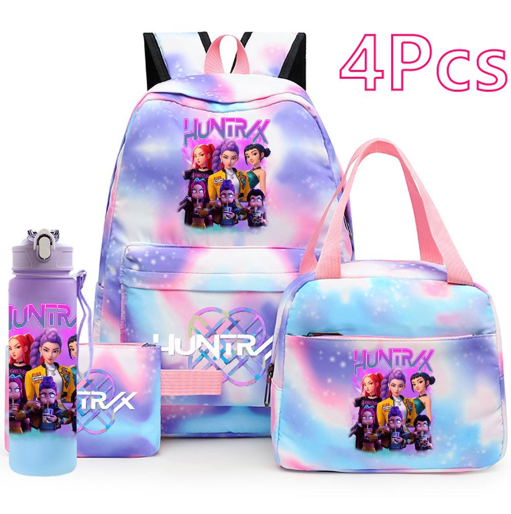 4Pcs/set K-Pop Demon Hunters Printed Backpack Handbag Pencil Case 750Ml Water Bottler for Teenager Boy Girl Large Capacity Waterproof Schoolbag
